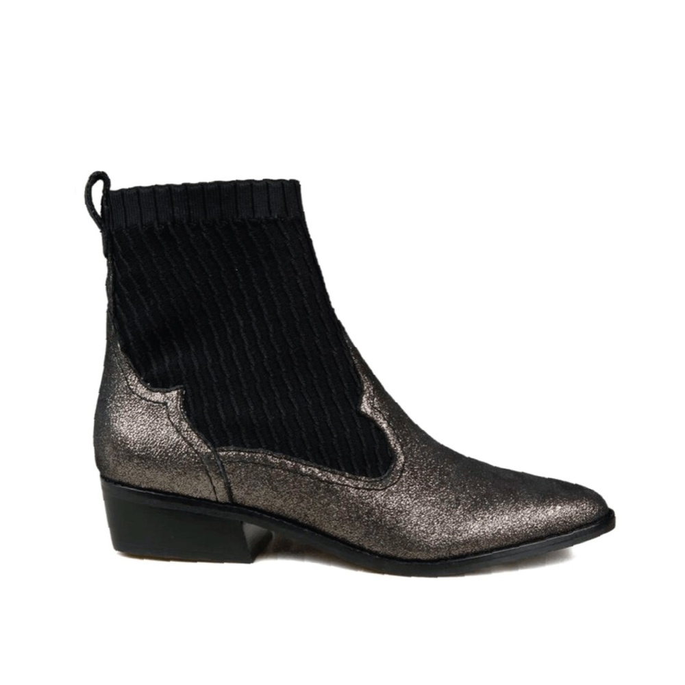 Cecelia New York Tomas Ankle Boot Blacks Pewter Leather Fashion Heel Booties 9.5 - Picture 4 of 10